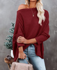 Women'S Casual Off Shoulder Dolman Long Sleeve Waffle Knit Oversized Pullover Tops