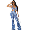 Women Printed Suspenders Hollow Waist Flared Jumpsuit