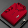 Men Casual Solid Color Horseback Riding Pattern Embroidered Lapel Short Sleeve Slim Polo Shirt