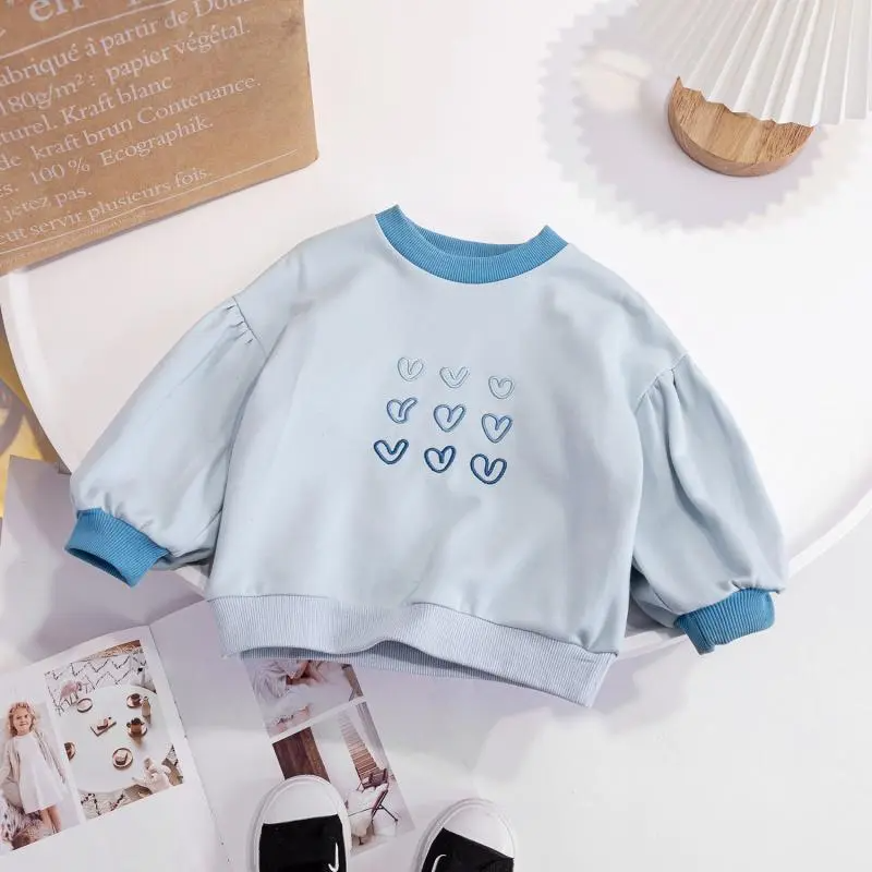 Kids Toddler Girls Fashion Small Heart Crew Neck Long Sleeve Sweatshirt