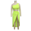 Asymmetric One-Shoulder Cropped Top Sexy Side-Slit Skirt Women Solid Color Two-Piece Set