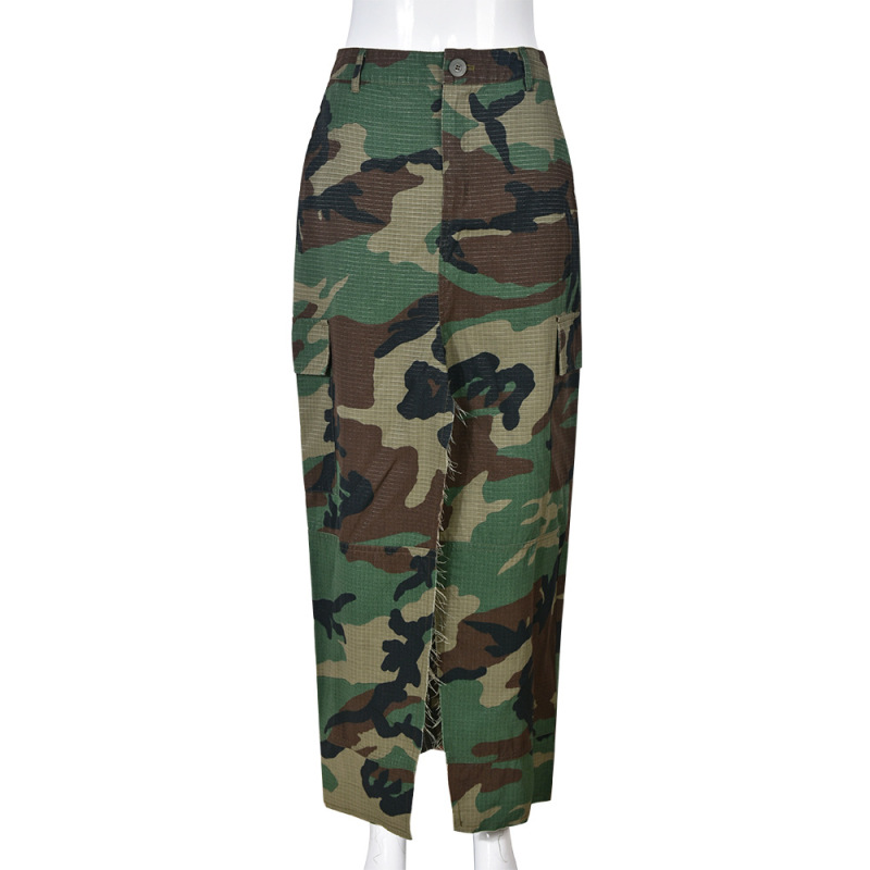 Women Fashion Personality Camouflage Wash Water Pocket Zipper Skirt