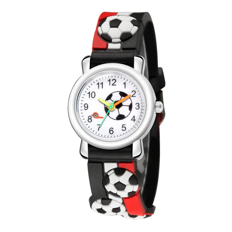 Kids 3d Floating Sculpture Tape Football Pattern Stripe Strap Quartz Watch