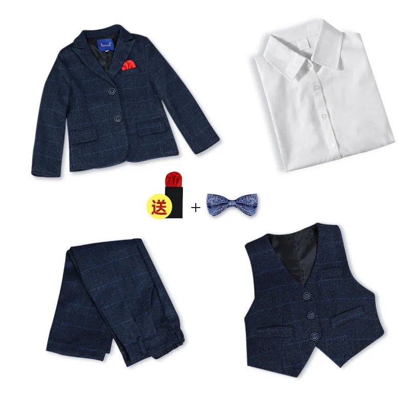 Kids Toddler Big Boys Spring Autumn Fashion Casual British Style Bow Waistcoat Shirt Trousers Party Clothing Set