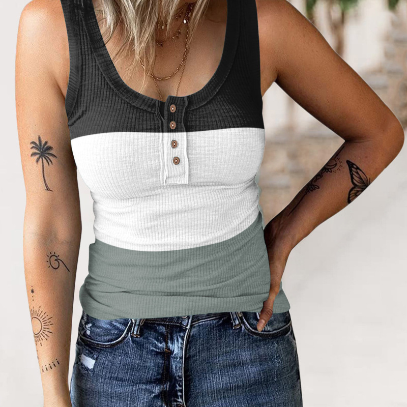 Women'S Fashion Button Rib-Knit Gradient Color Tank Top