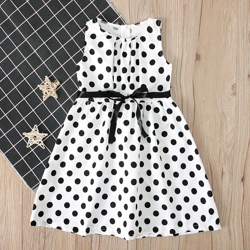 Children Kids Baby Fashion Girls Sleeveless Polka Dot Tie Bow Dress