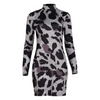 Turtleneck Long-Sleeve Animal Print Bodycon Dress