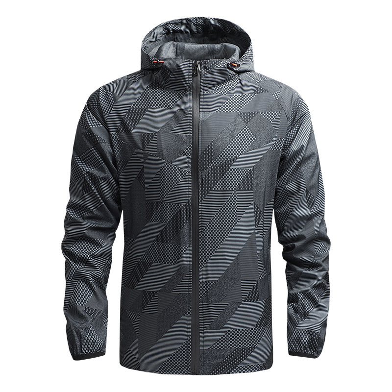 Men Casual Stand Collar Long Sleeve Hooded Zipper Quick Dry Windproof Outdoor Sports Jacket