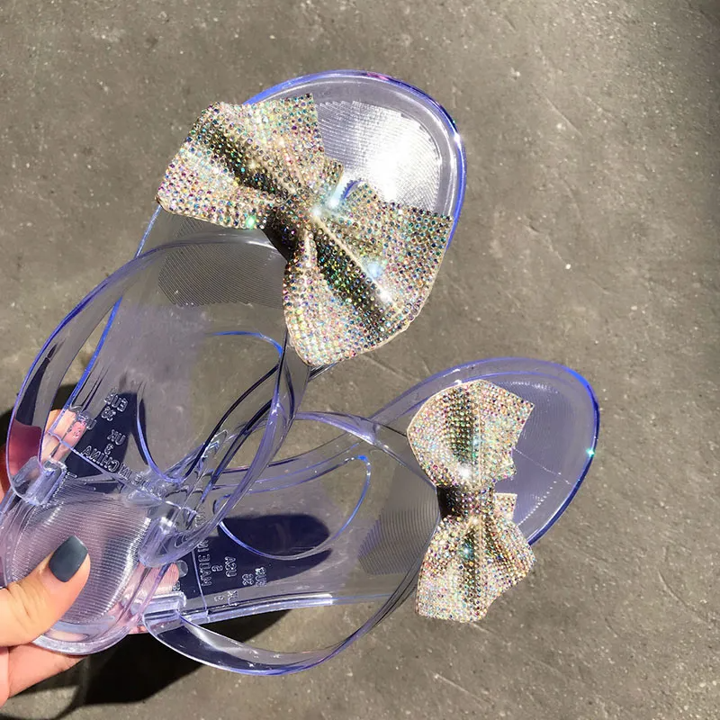 Women Bow Rhinestone Flip-Flop Slippers Shoes