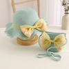 Fashion Bow Design Kids Girls Straw Woven Hat And Bag Set