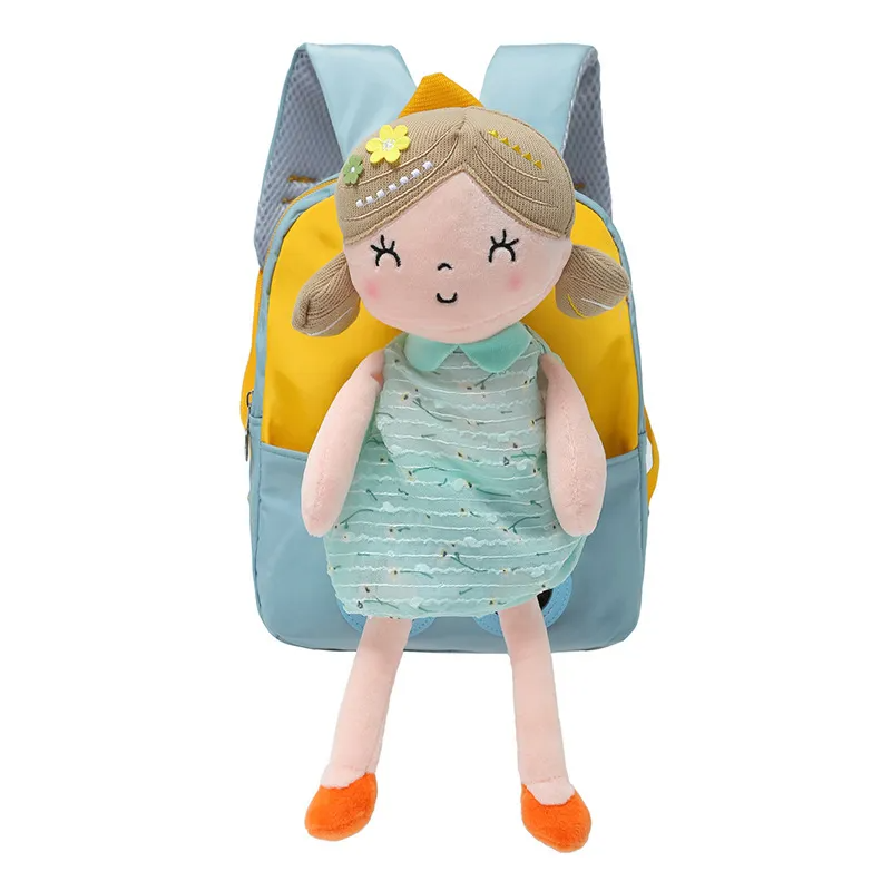 (Buy 1 Get 1) Kids Girls Cute Casual Colorblock Zipper Plush Doll School Backpack Bag