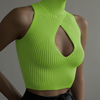 Fashion Women Solid Color Sleeveless Hollow Slim Fit Cropped Knitwear Top