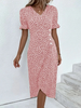 Women'S Fashion Casual Floral Printing Puff Sleeve Irregular Elegant Midi Dress