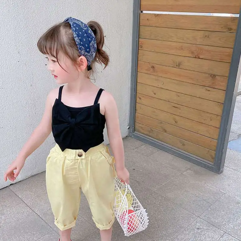 Girls Cute Bow Suspenders T-Shirt