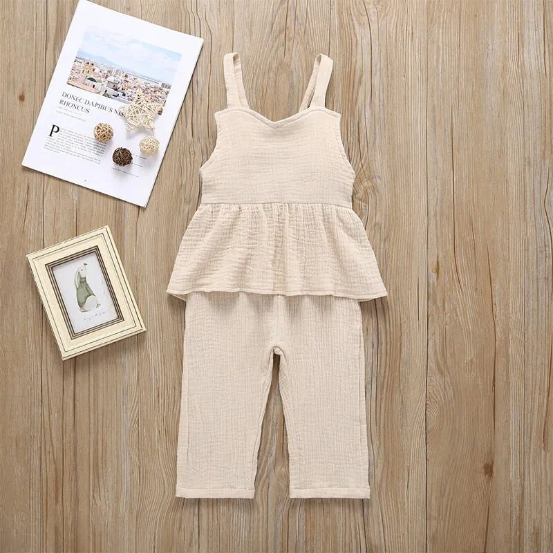 Girls Solid Color Stringy Selvedge Design Romper