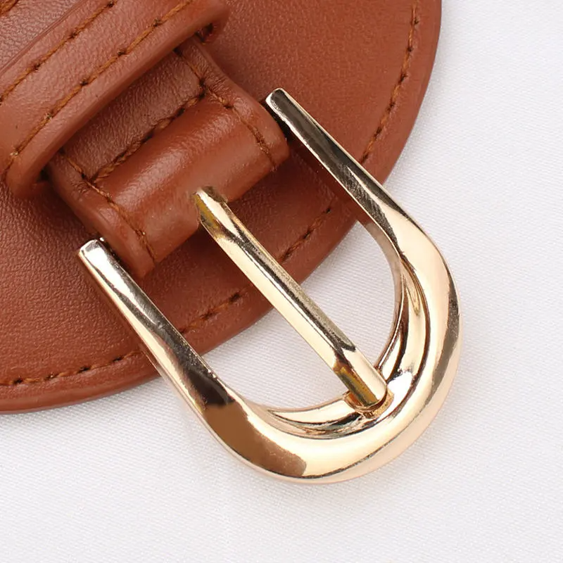 Women Vintage Metal Buckle Wide PU Leather Belt