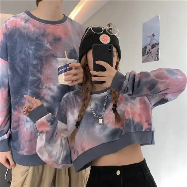 Fashion Tie Dye Long Sleeve Round Neck Couple Sweater