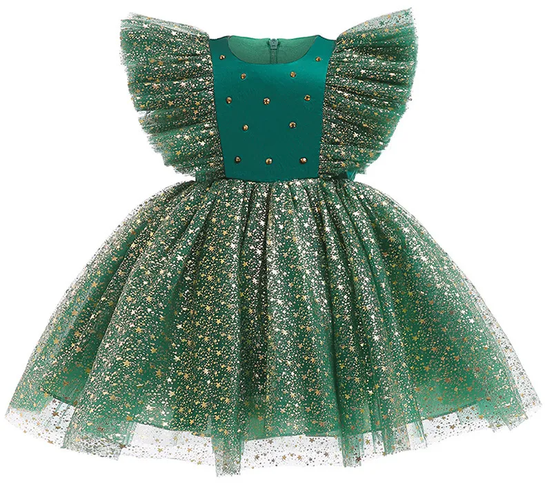 Kids Toddler Girls Fashion Party Cute Sweet Solid Color Sequins Pleated Sleeveless Mesh Party Tutu Dress