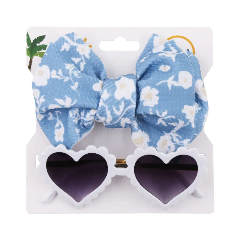 Kids Heart Shape Sunglasses Tie Dye Print Headband Set