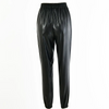 Women Fashion Drawstring Design Solid Color PU Leather Jogger Pants