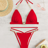 Women'S Sexy Solid Color Chain Triangle Bikini Swimsuit Two-Piece Set