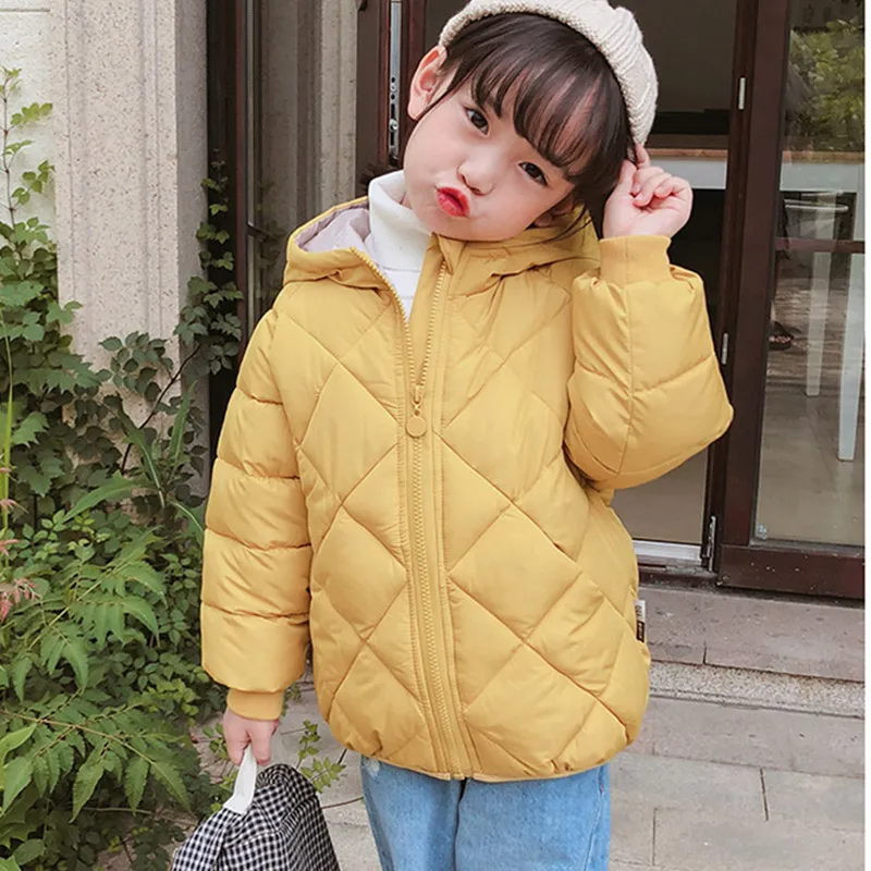 Winter Kids Rhombus Pattern Long-Sleeve Hooded Coat