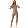 Women Athleisure Solid Color Stand Collar Zipper Long Sleeve Slim Fit Sports Jumpsuit