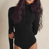 Fashion Women Solid Color Turtleneck Long Sleeve Slim Fit Stretch Rib-Knit Bodysuit