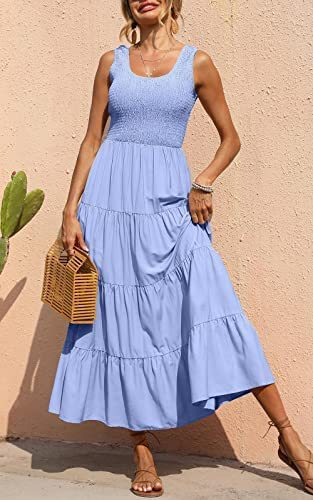 Women'S Fashion Casual Summer Vacation Basic Solid A-Line Swing Dress