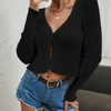 Women Fashion Sexy Solid Color Long Sleeve Crop Knitwear