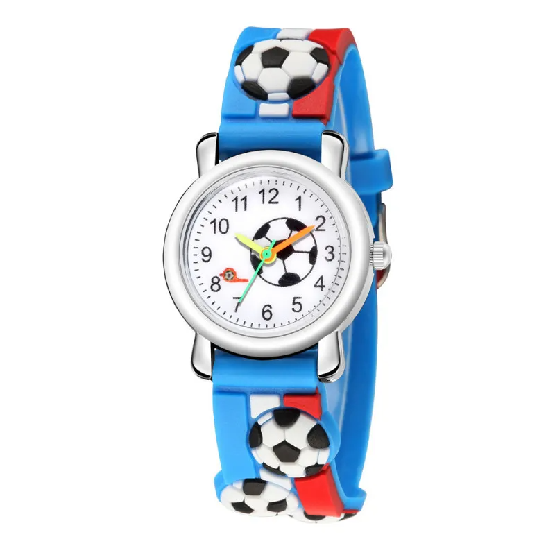 Kids 3d Floating Sculpture Tape Football Pattern Stripe Strap Quartz Watch