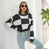 Women Simple Long Sleeve Plaid Jacquard Loose Knit Sweater