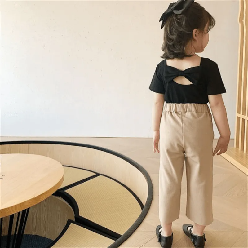 Girls Backless Bow Decoration T-Shirt