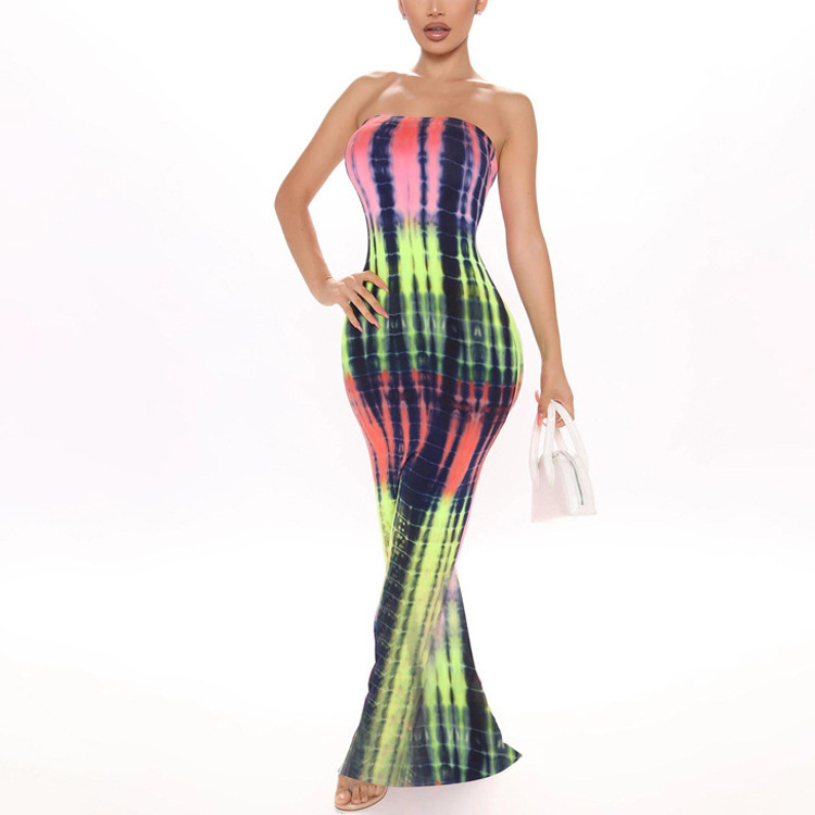 Women Fashion Sexy Printed Tube Maxi Dress