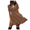 Women Fashion Elegant Tiny Flower Printing V Neck Short Sleeve Dress