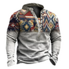 Men Ethnic Vintage Printed Long Sleeve Polo Shirt