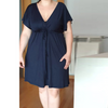 Women Fashion Casual Solid Color V Neck Short Sleeve Loose Dress