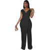 Women Solid Color V-Neck Sleeveless Waist Slim Fashion Jumpsuit