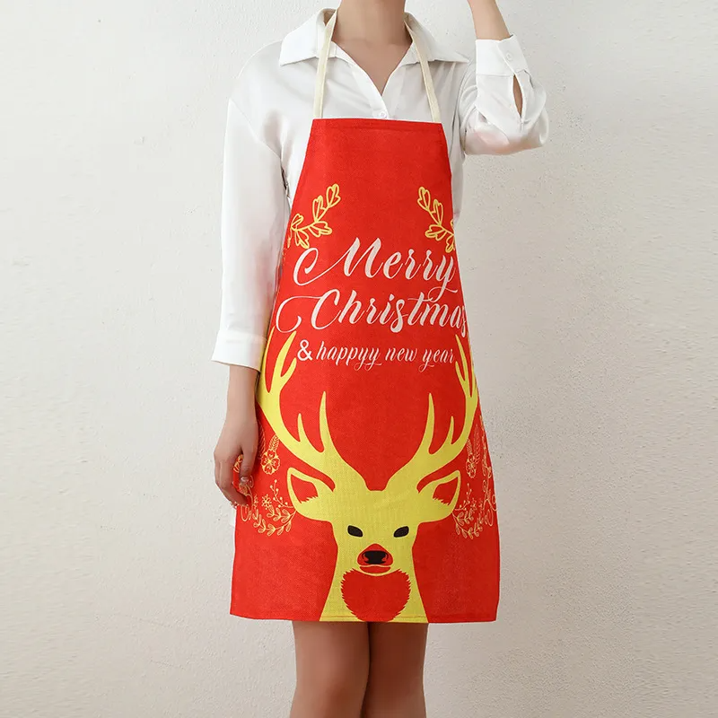 (Buy 1 Get 1) Christmas Print Santa Elk Kitchen Apron Tableware