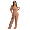 Women Solid Color Mesh Bandeau Top And High Waist Pants Stylish Two-Piece Set