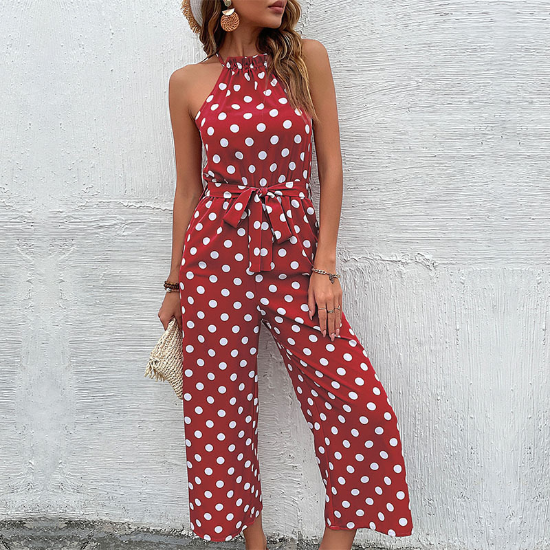 Women Loose Wide Leg Polka Dot Jumpsuit