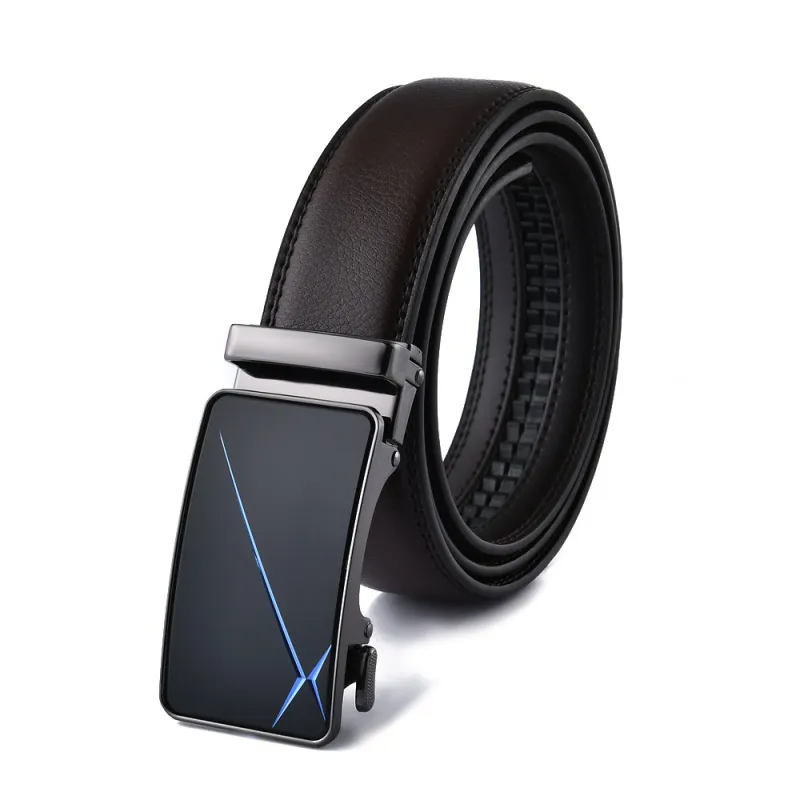 Men Fashion Casual Business Solid Color Leather Metal Buckle Belt