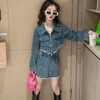 Kids Teen Girl Fashion Irregular Denim Two-Piece Set