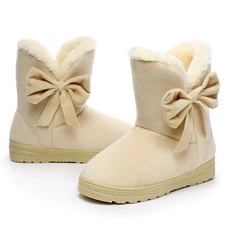 Women Winter Bow Decor Fleece Lined Plush Snow Short Boots