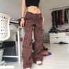 Women Retro Multi-Pocket Old Overalls Loose Straight Pants