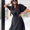 Women Fashion Casual Solid Color Lapel Single-Breasted Short Sleeve Dress