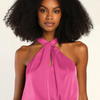 Women Fashion Summer Halter Neck Strap Backless Solid Satin Top