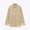 Elegant Fashion Women Satin Casual Leopard Blouse Long Sleeve Office Shirt