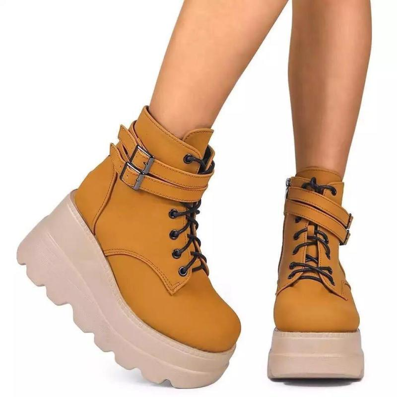 Women Fashion Platform Platform High Top Buckle Ankle Boots