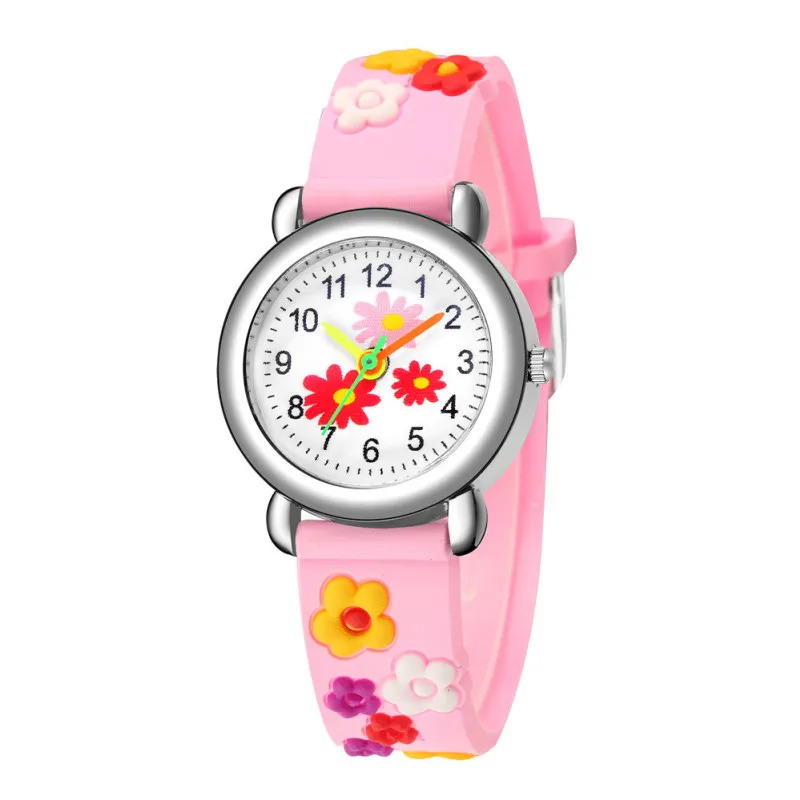 Kids Cartoon Watch 3d Embossed Bump Cute Floral Pattern Plastic Strap Watch